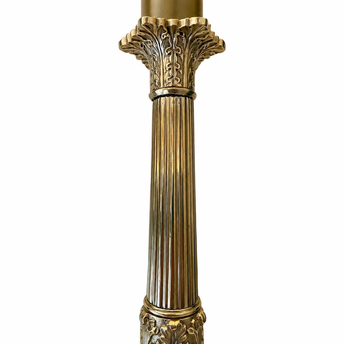 Gilt Metal Corinthian Column Table Lamp, Fluted Shaft, Empire Style Figural Base