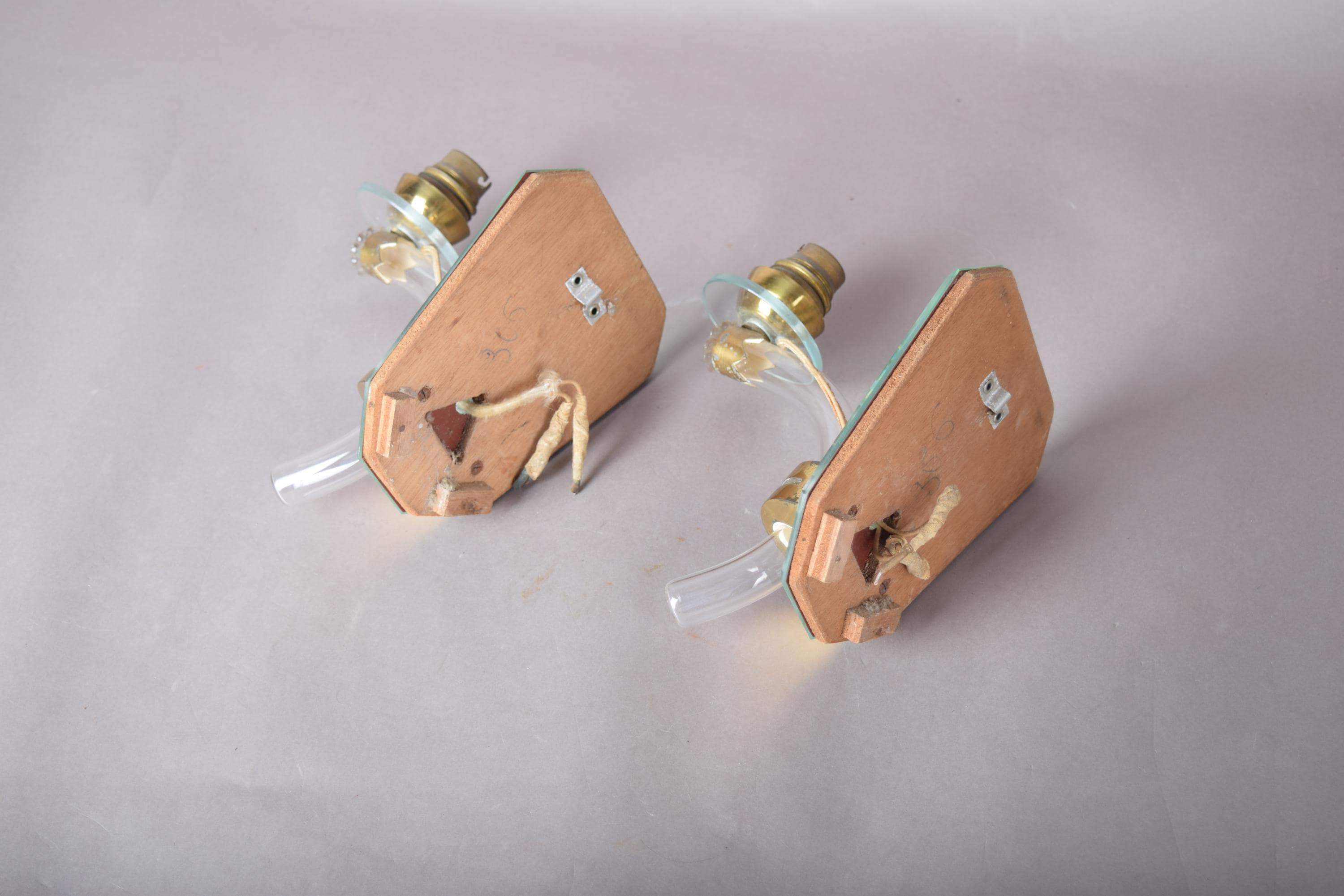 Mirror Wall Sconces Pair, Art Deco Style Mirrored Sconces with Glass Arms — French, 1940s
