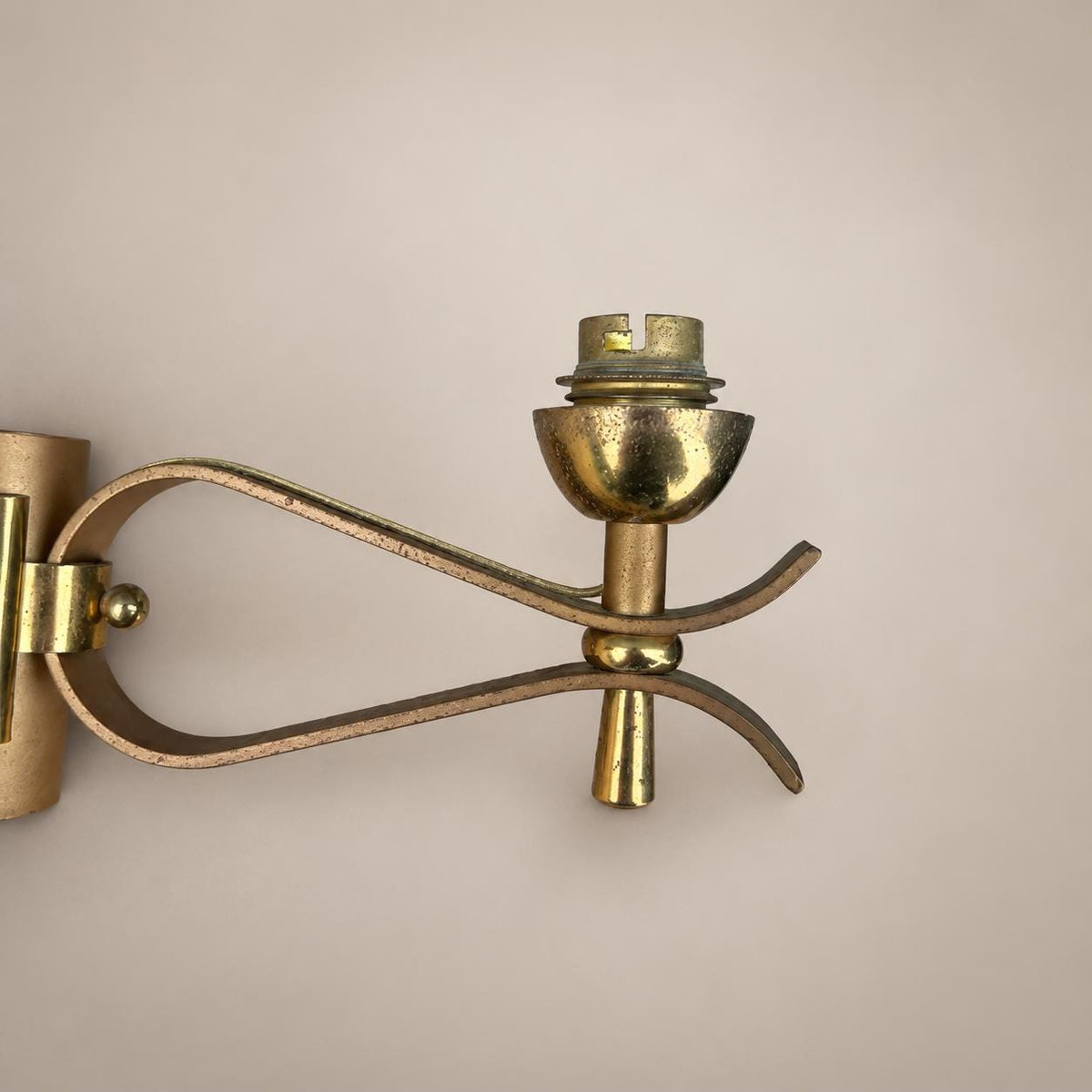Pair of Gilt Brass Wall Sconces, Painted Metal Detail, French Design
