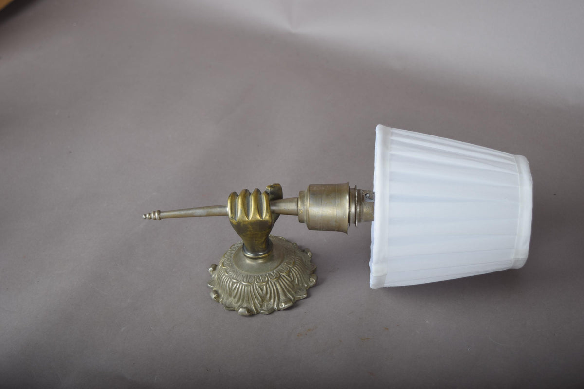 Gilt and Silvered Metal Wall Sconce, Hand-Form Candle Arm, Fluted Backplate