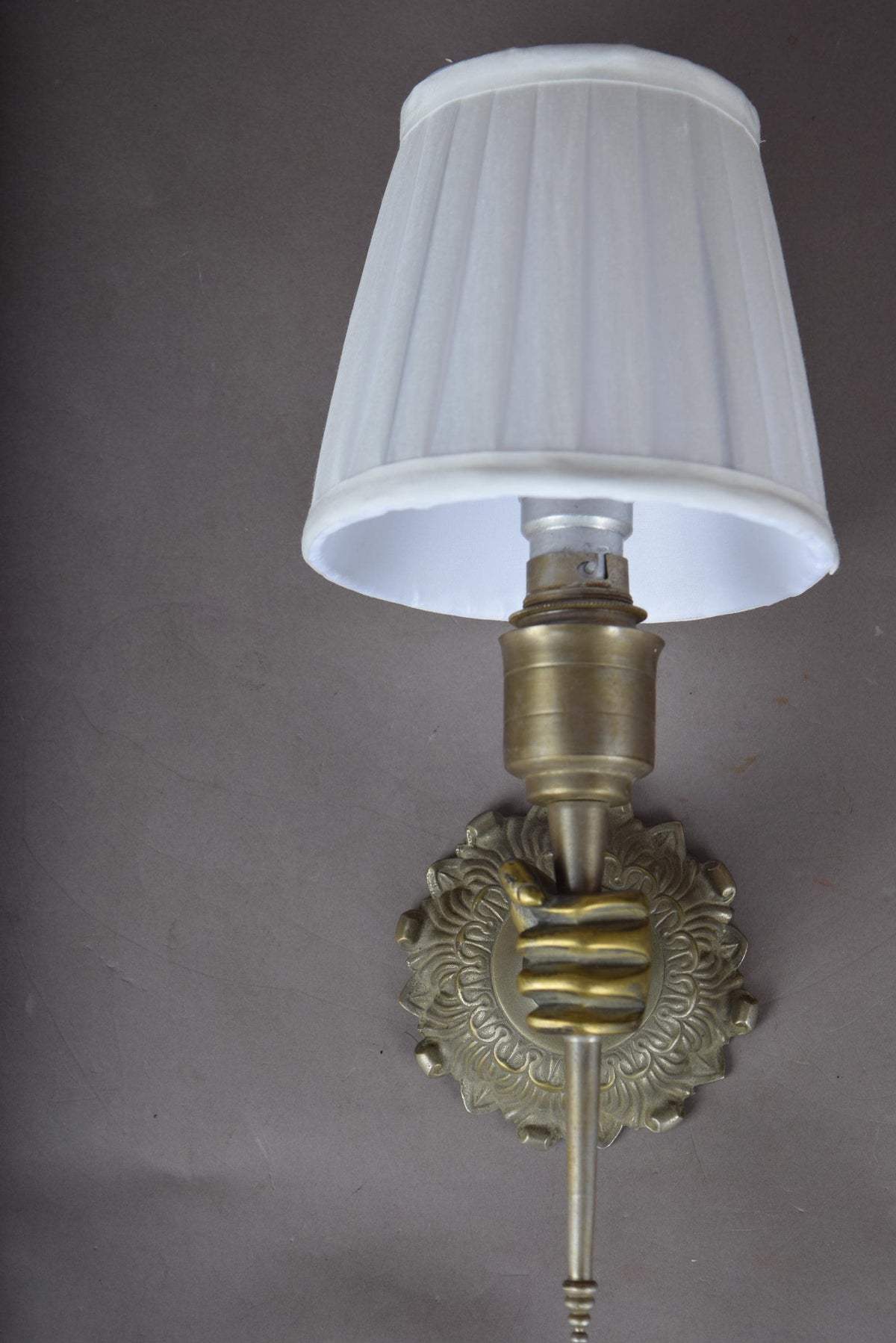 Gilt and Silvered Metal Wall Sconce, Hand-Form Candle Arm, Fluted Backplate