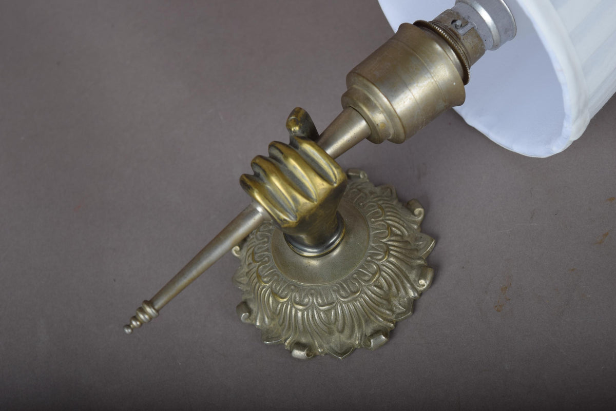 Gilt and Silvered Metal Wall Sconce, Hand-Form Candle Arm, Fluted Backplate