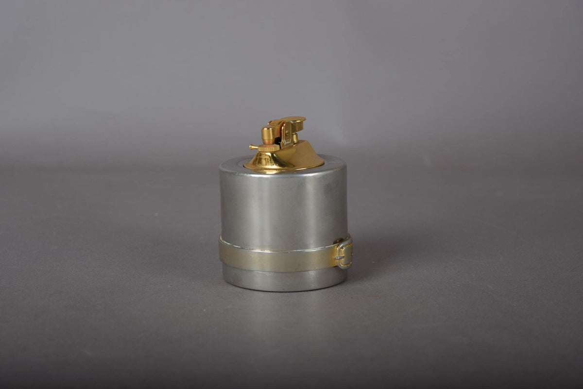Vintage Gucci Table Lighter, Polished Steel and Brass Cylinder — Italy, circa 1970