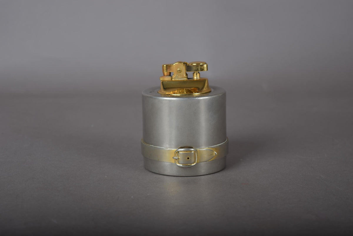 Vintage Gucci Table Lighter, Polished Steel and Brass Cylinder — Italy, circa 1970
