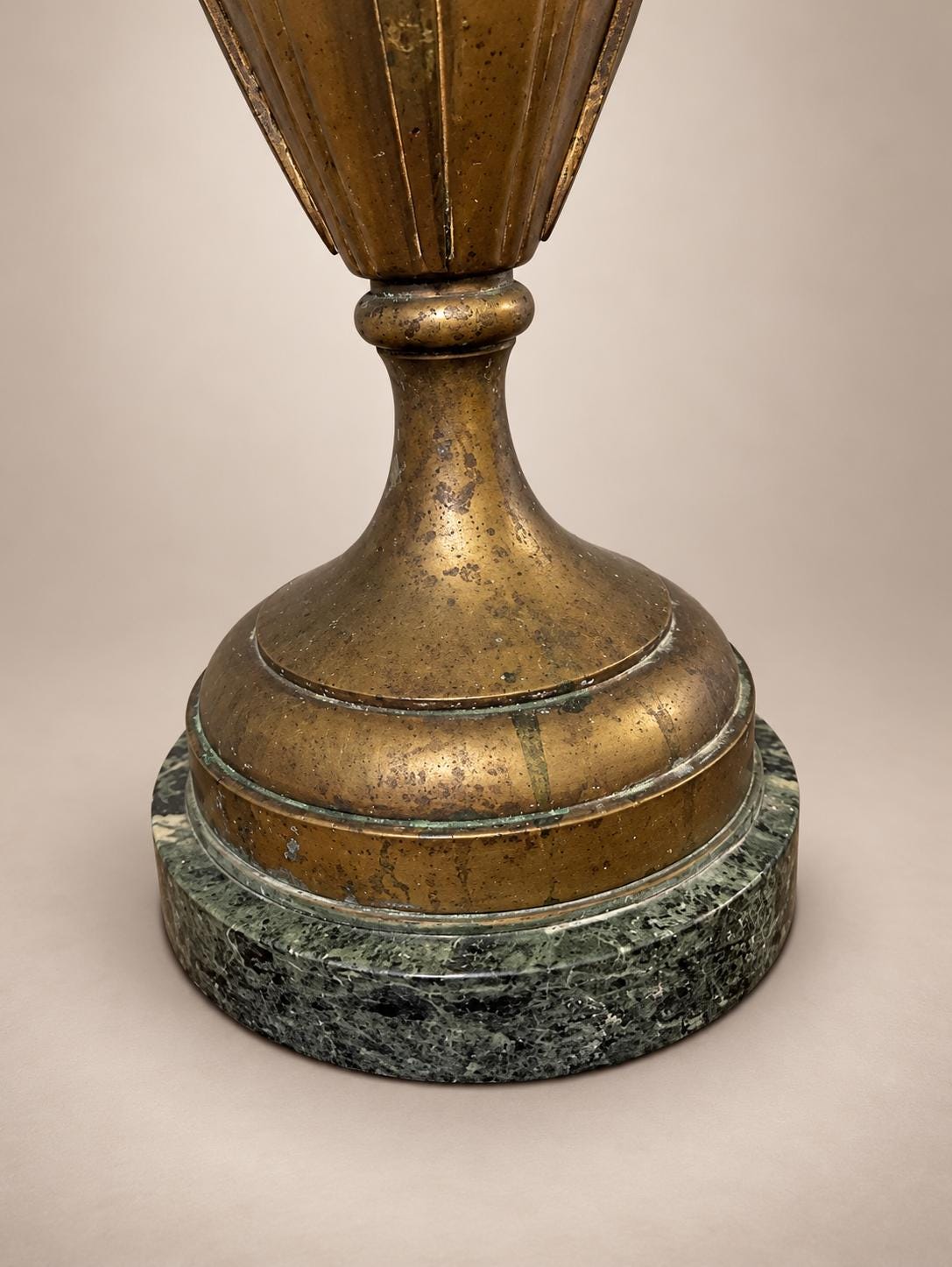 Antique French Bronze Amphora Vase, Chased Frieze and Scroll Handles on Marble Base — France, 19th Century