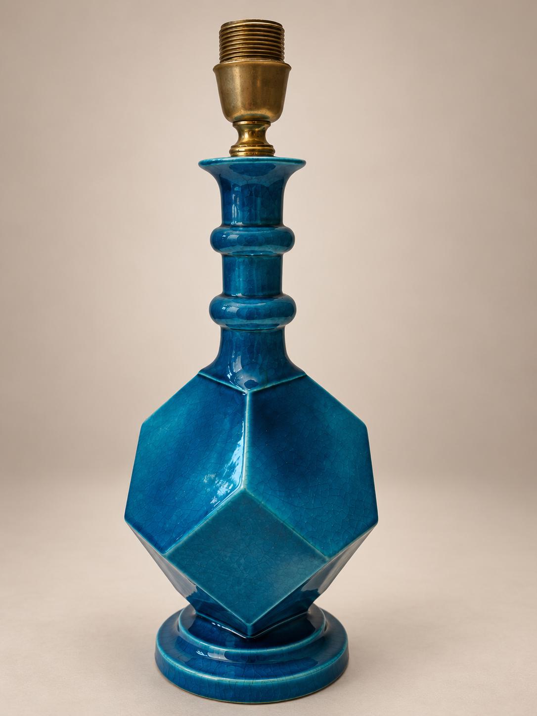 Vintage Italian Mid-Century Turquoise Glazed Ceramic Table Lamp by Zaccagnini Florence