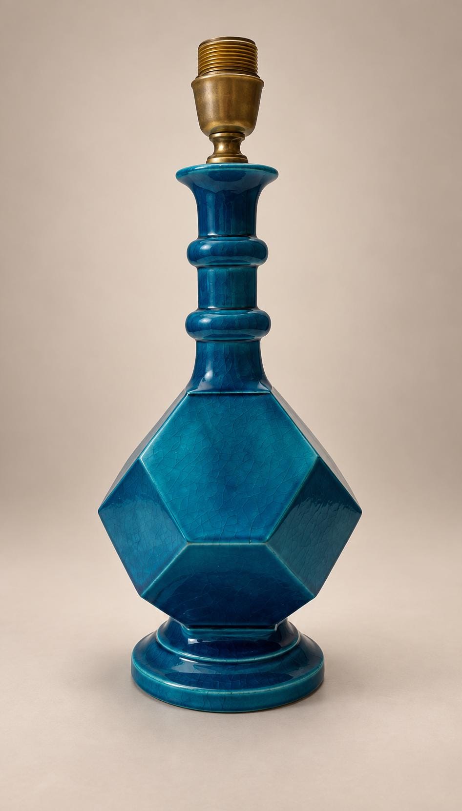 Vintage Italian Mid-Century Turquoise Glazed Ceramic Table Lamp by Zaccagnini Florence
