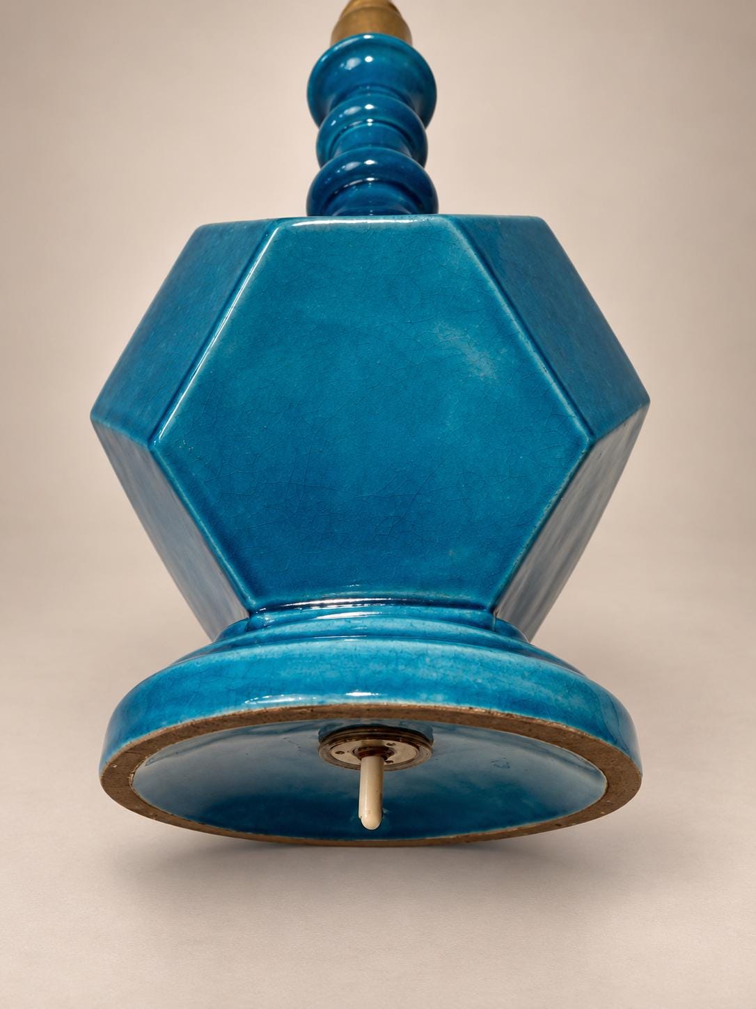 Vintage Italian Mid-Century Turquoise Glazed Ceramic Table Lamp by Zaccagnini Florence