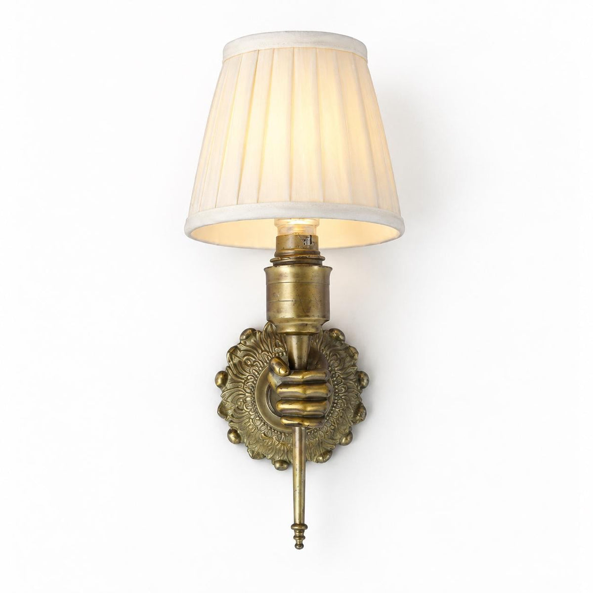 Gilt and Silvered Metal Wall Sconce, Hand-Form Candle Arm, Fluted Backplate