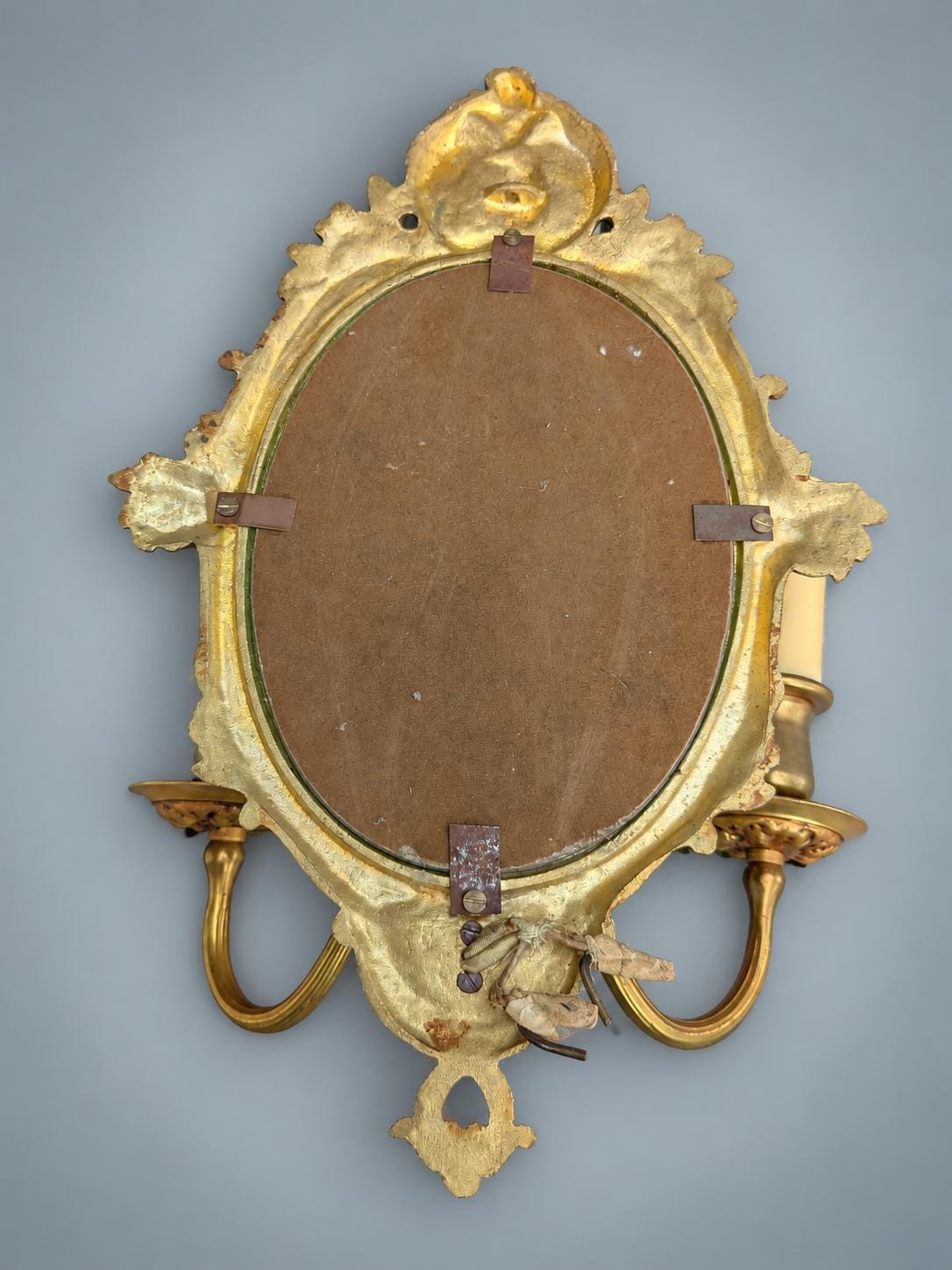 Pair of French Gilt Bronze Mirror Wall Sconces, Louis XV Rocaille Style — France, Early 20th Century