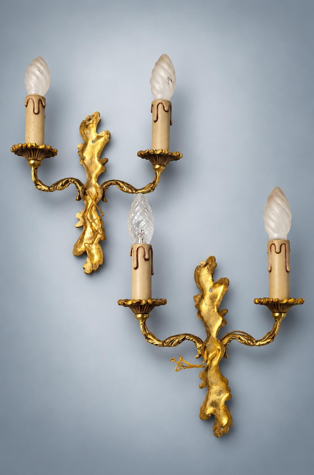 Pair of French Gilt Bronze Wall Sconces, Louis XV Style — France, Vintage