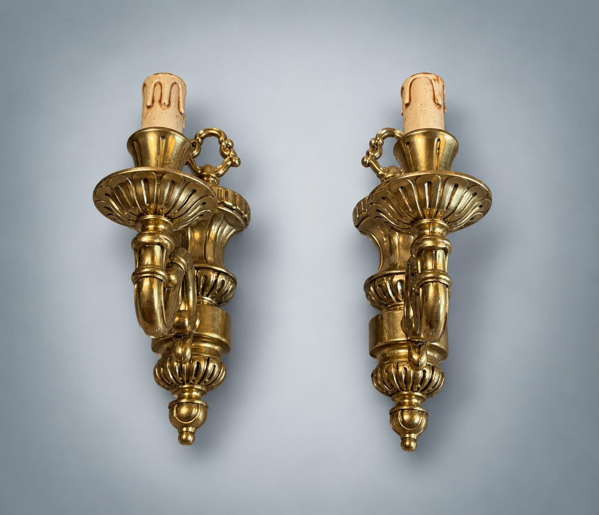Pair of French Gilt Bronze Wall Sconces Rocaille Style — France, Vintage