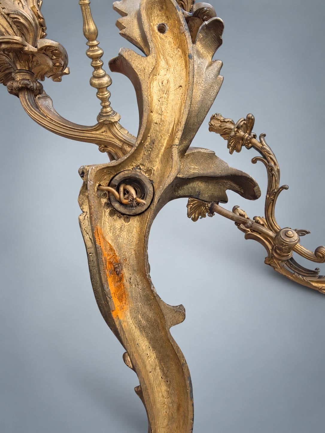 Pair of French Gilt Bronze Two-Arm Wall Sconces, Louis XV Rocaille — France, Early 20th Century