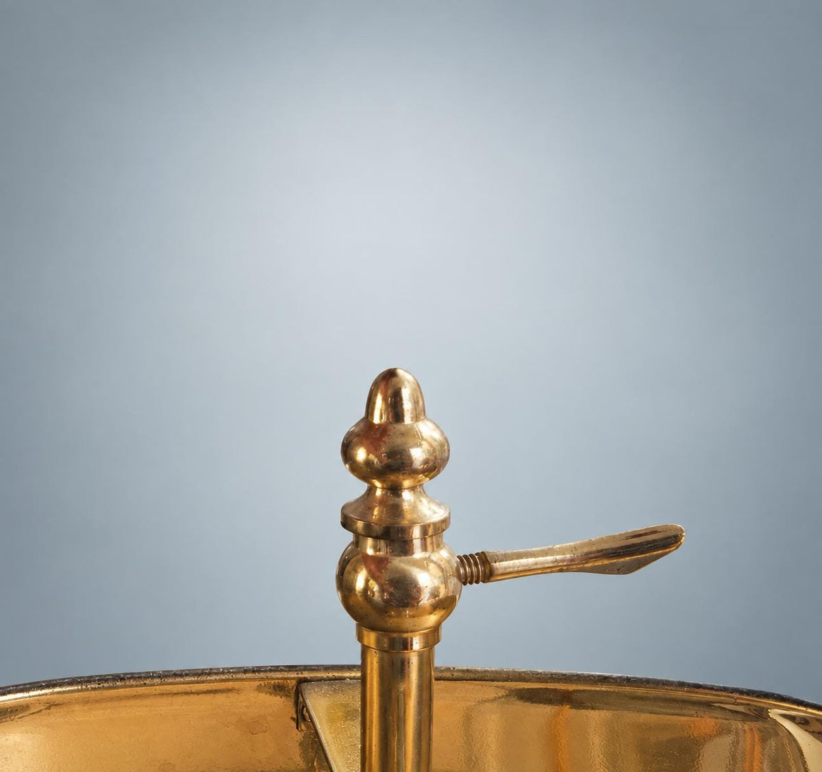 Antique French Brass Bouillotte Table Lamp, Two-Arm with Metal Drum Shade — France, mid 20th Century