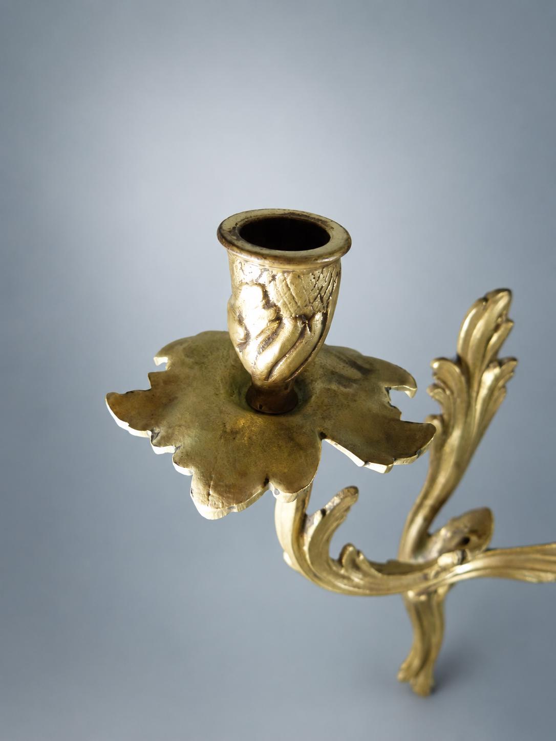 Pair of French Gilt Bronze Wall Sconces, Louis XV Rocaille, Unwired — France, Early 20th Century