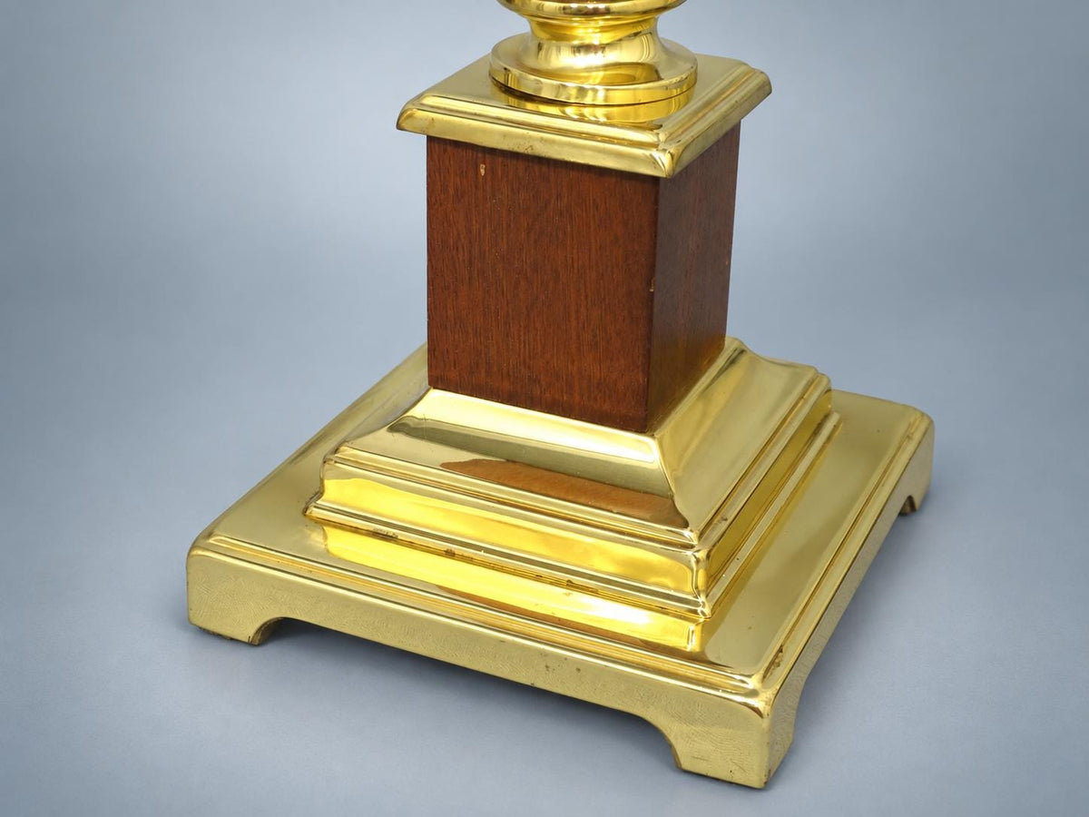 Vintage Brass and Wood Column Table Lamp, Art Deco Style — Europe, Mid-20th Century