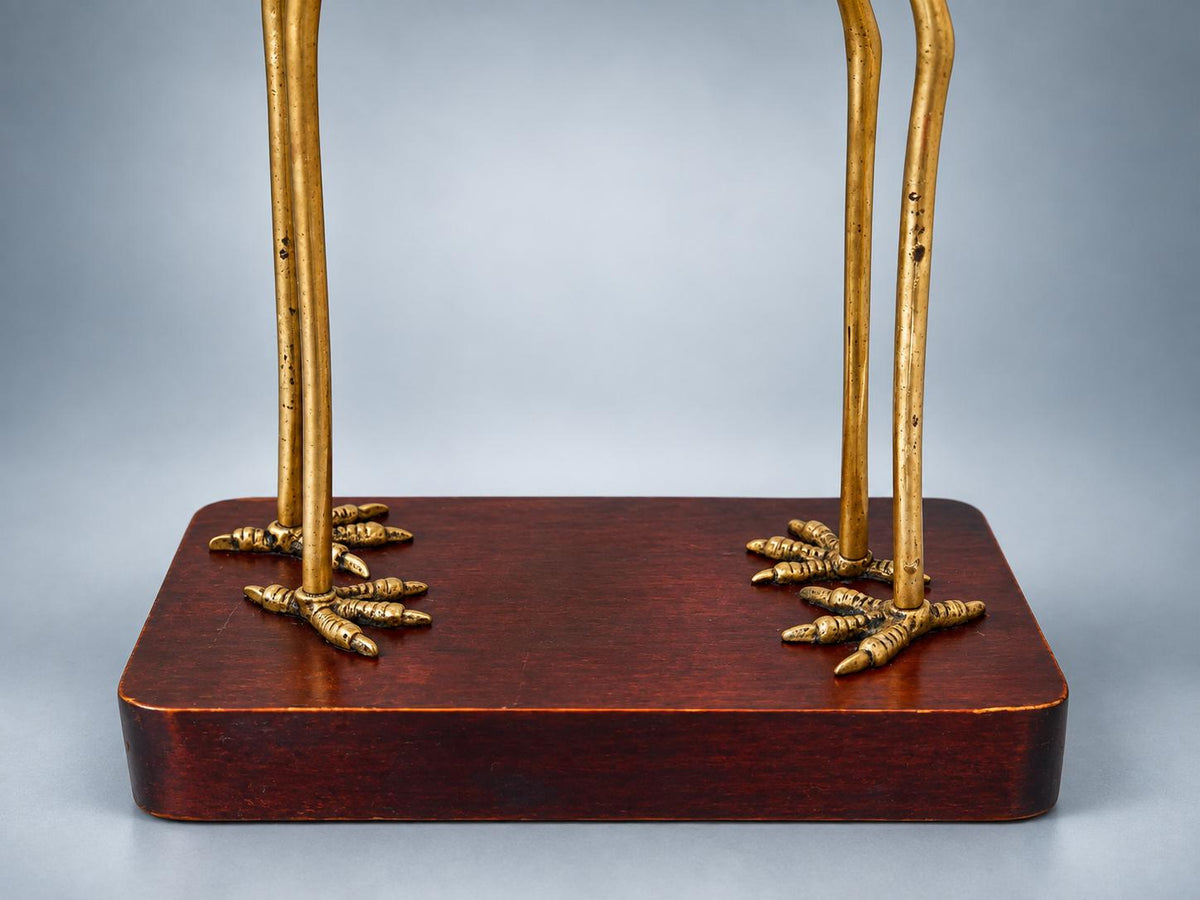 Vintage Brass Intertwined Herons Sculpture on Lacquered Wood Base — France, circa 1970