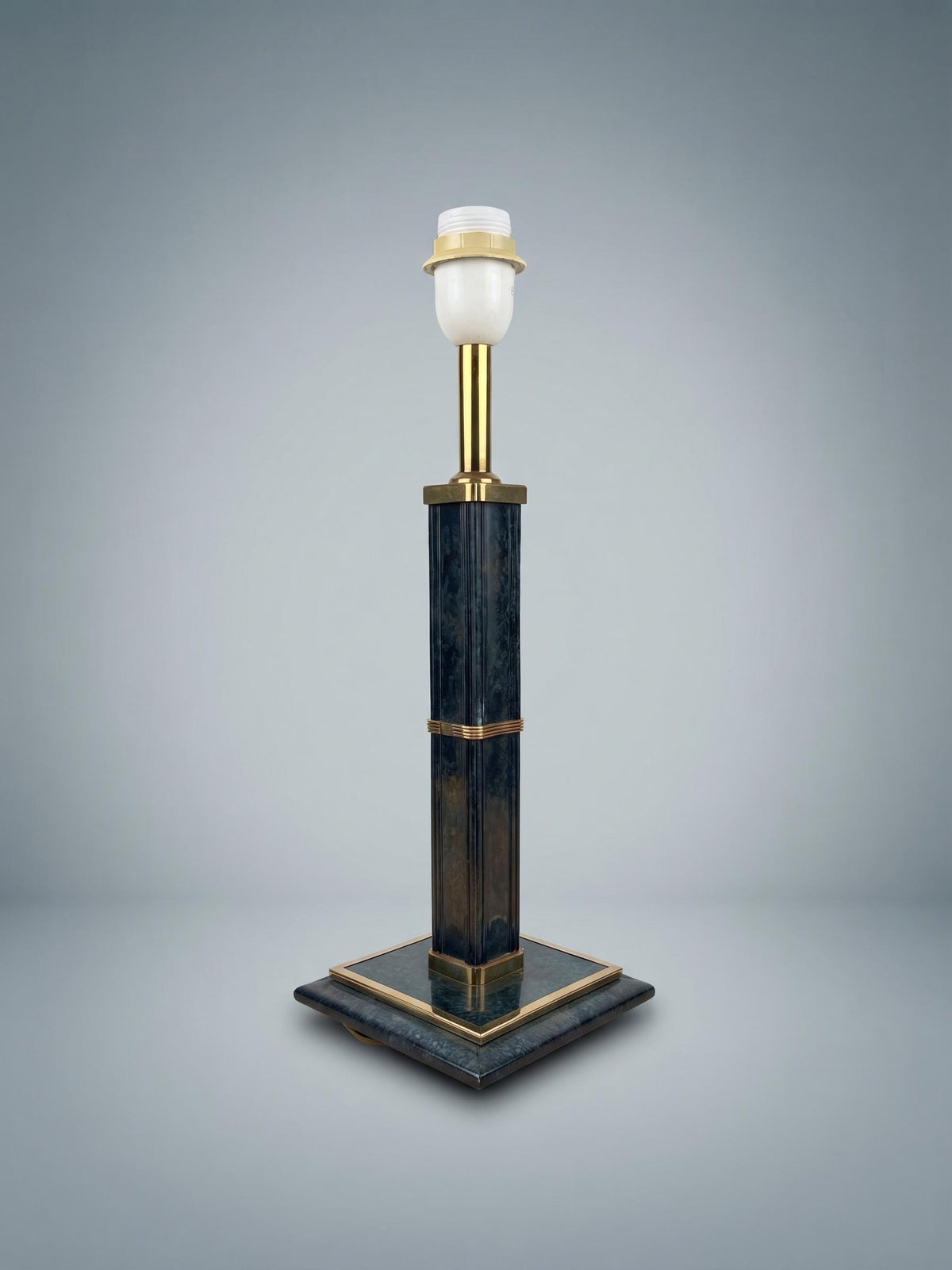 Vintage Table Lamp, Robert de Schuytener, Black Column with Gilt Brass — Belgium, circa 1970