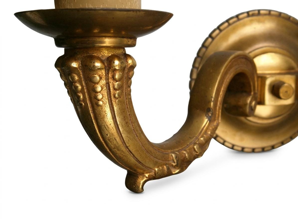 Pair of French Gilt Bronze Double Arm Wall Sconces, Mid-Century — France, circa 1950