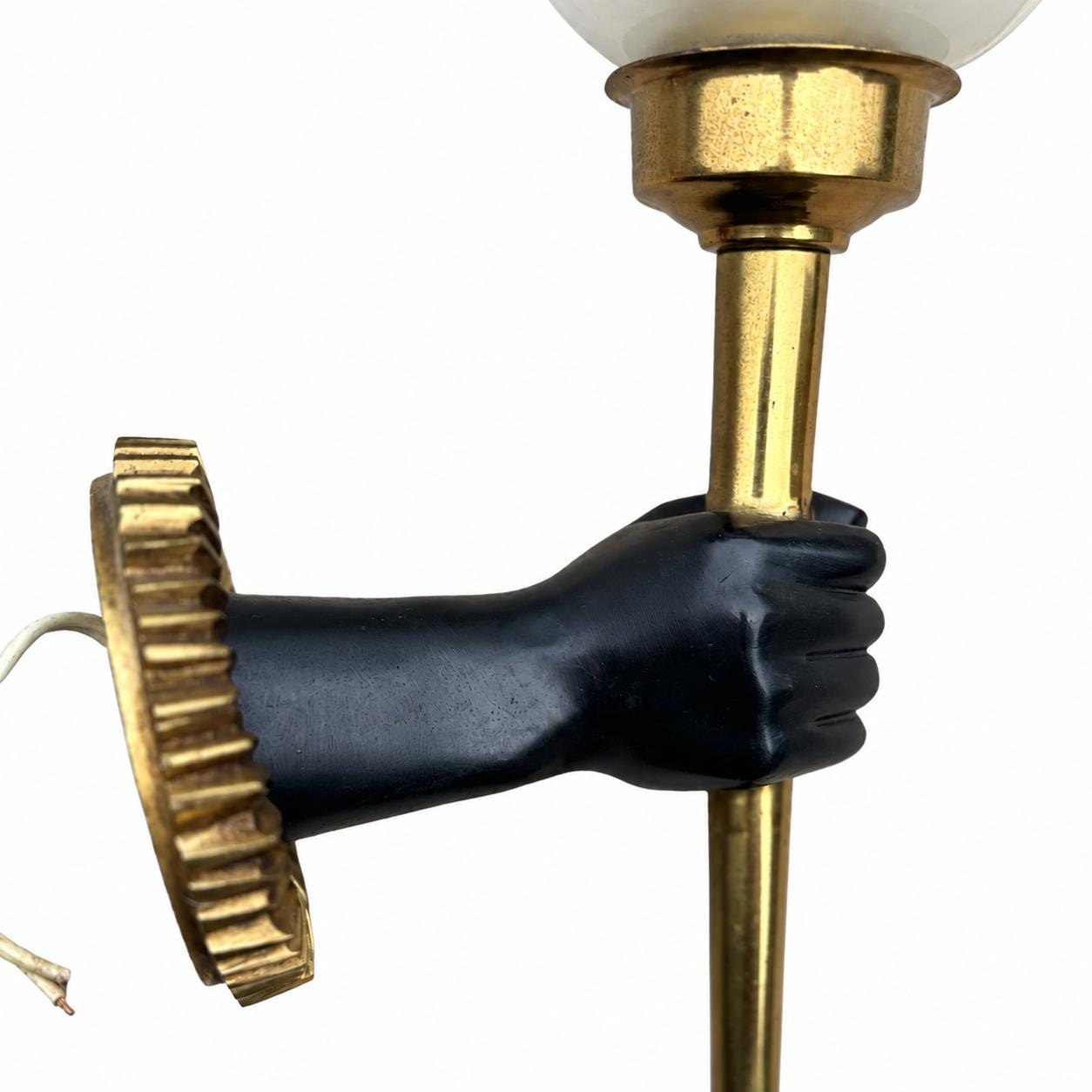 Pair of French Bronze Wall Sconces, Nubian Hand Holding Torch, Arlus — France, circa 1960