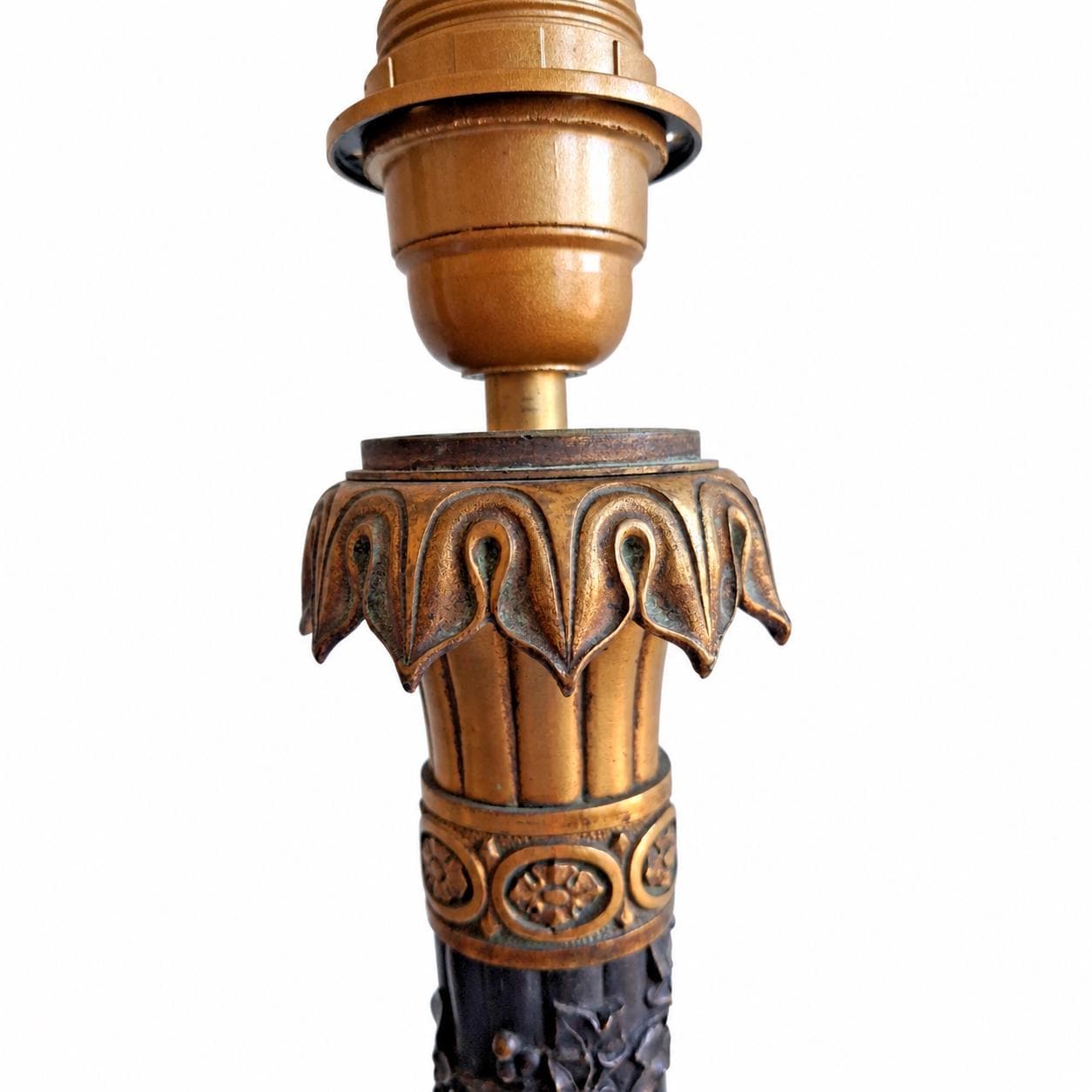 Antique French Bronze Column Table Lamp, Garnier Paris, Restauration Period — France, Early 19th Century