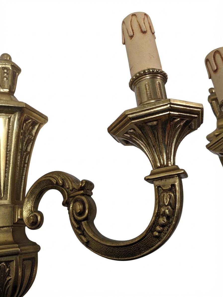 Pair of French Gilt Bronze Double Arm Wall Sconces, Neoclassical Urn Form — France, Early 20th Century