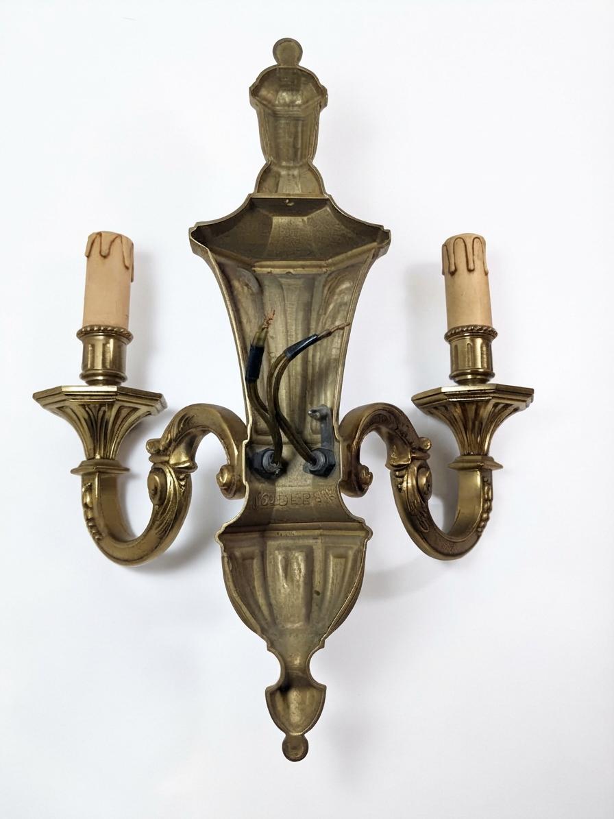 Pair of French Gilt Bronze Double Arm Wall Sconces, Neoclassical Urn Form — France, Early 20th Century