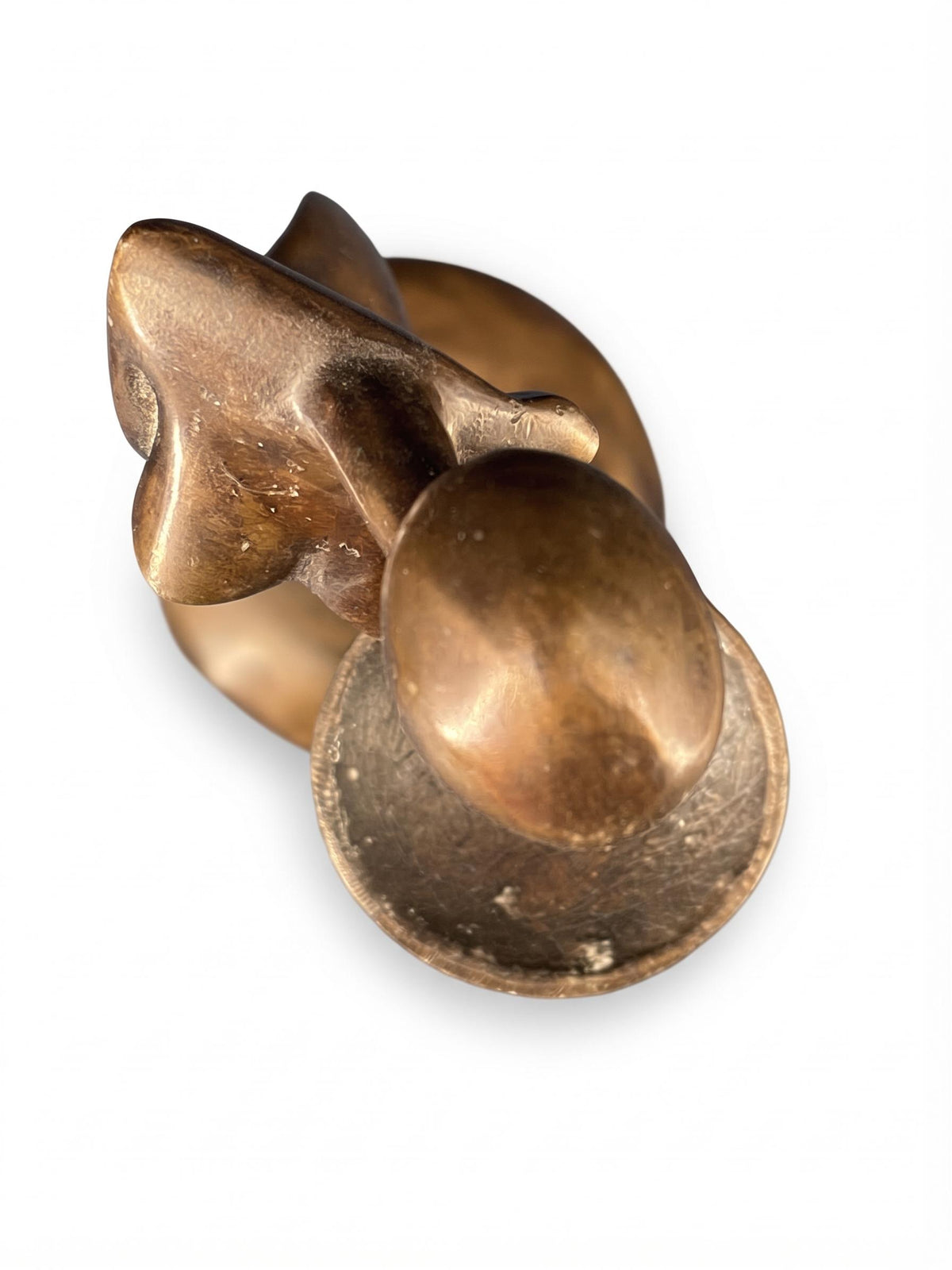 Antique Bronze Female Figure Sculpture, Signed Nana, Modernist Nude with Dish — Mid-20th Century