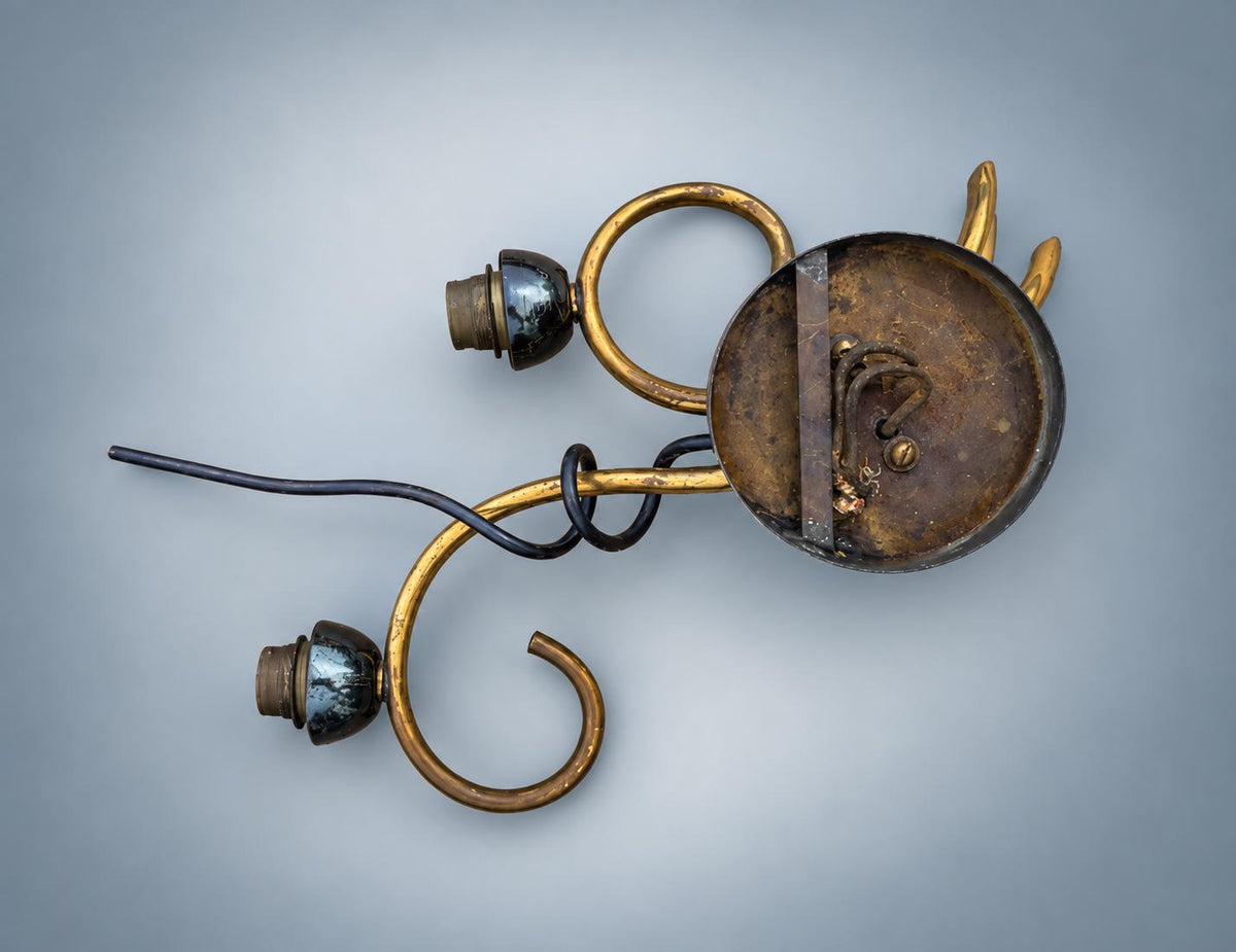 Mid-Century French Style Brass Scroll Wall Sconce — Two-Arm Curled Wall Light