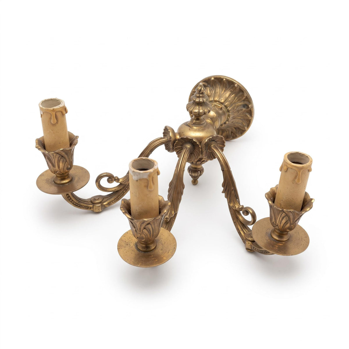 Pair of French Gilt Bronze Three-Arm Wall Sconces, Louis XV Style — France, Early 20th Century
