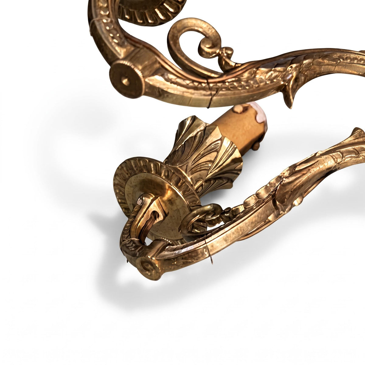 Pair of French Gilt Bronze Three-Arm Wall Sconces, Louis XV Style — France, Early 20th Century