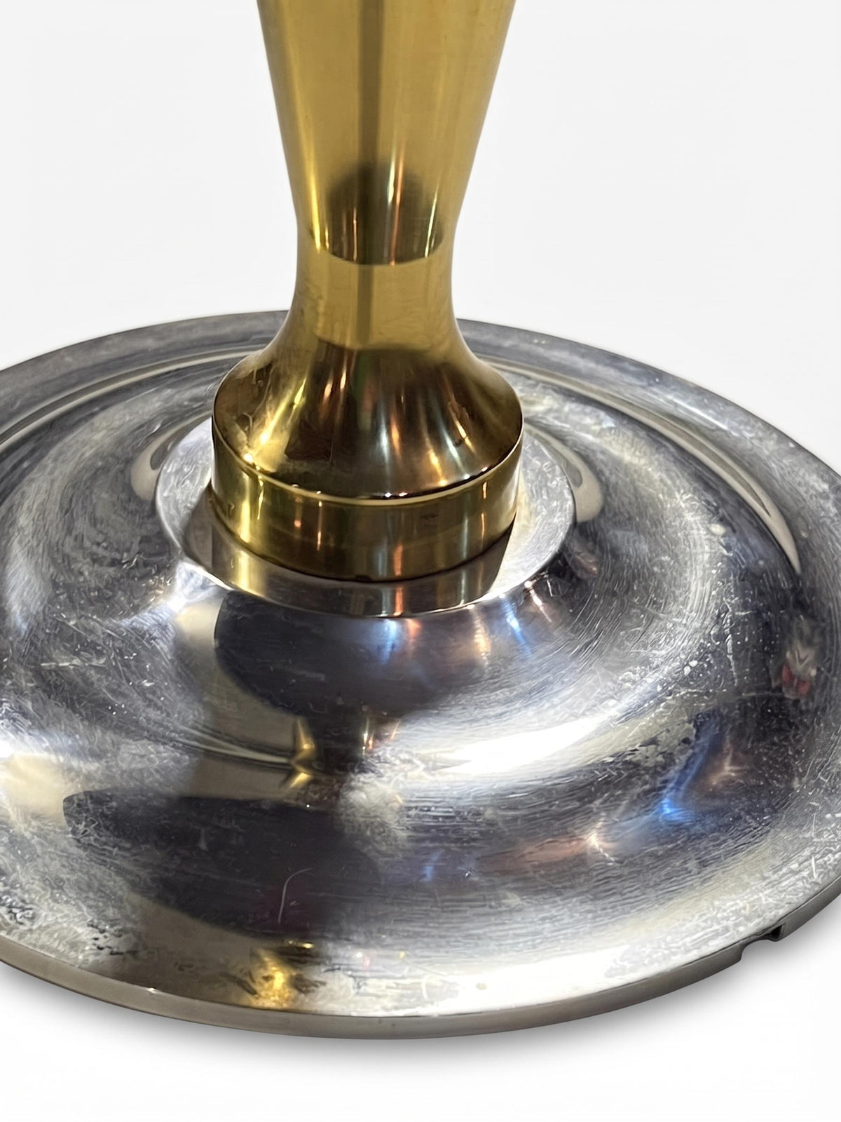 French Brass and Steel Table Lamp Base, Turner's Masterpiece Object — France, Mid-20th Century