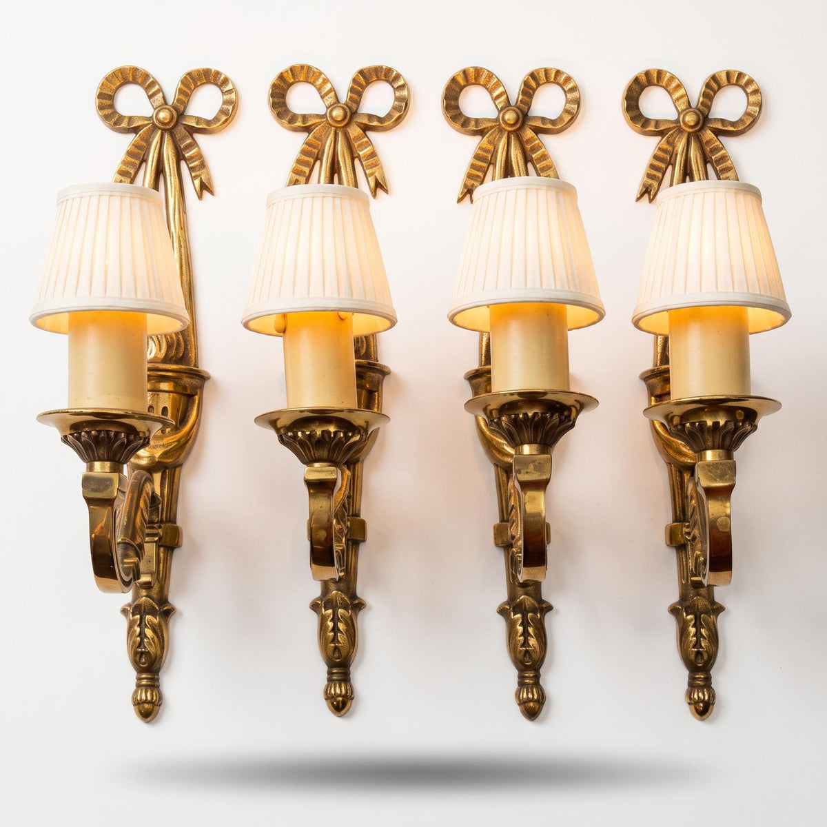 Set of Four French Gilt Bronze Wall Sconces, Louis XVI Bow and Quiver — France, Early 20th Century
