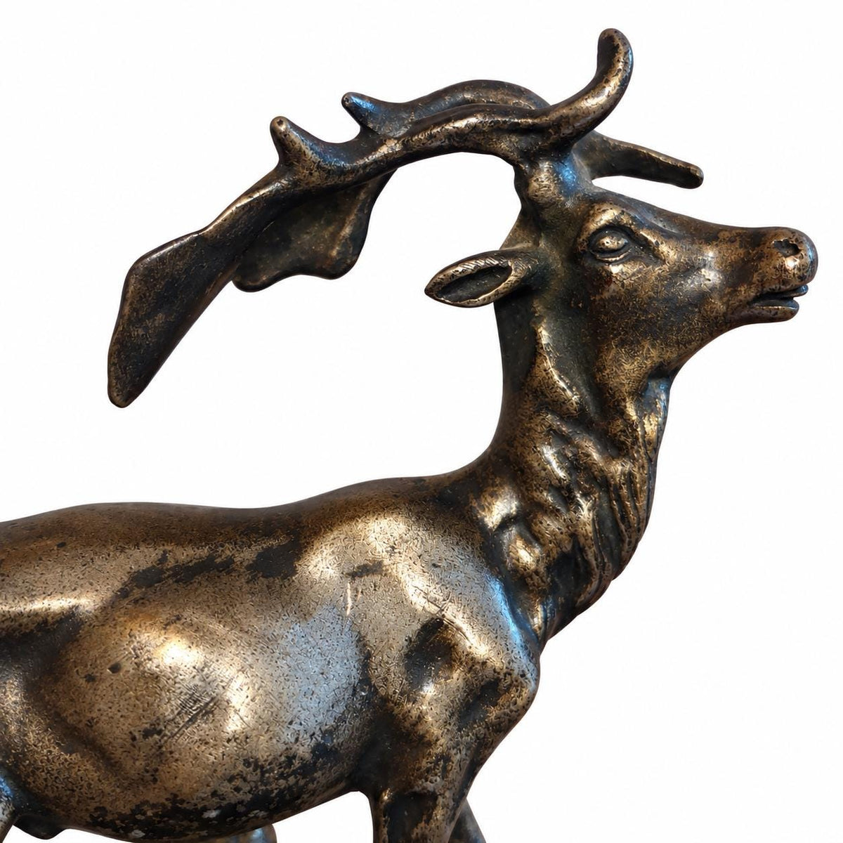 Antique Bronze Fallow Deer Sculpture, Silvered Figure on Gilt Bronze Base — French Animalier School, Late 19th Century