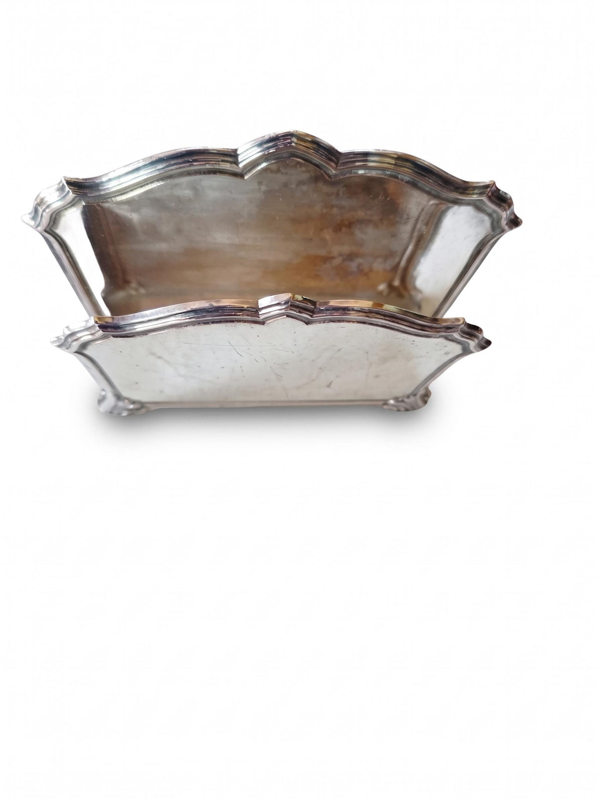 Antique French Silver-Plated Four-Piece Desk Set, Inkstand, Letter Rack, Blotter and Notepad Holder — France, Early 20th Century
