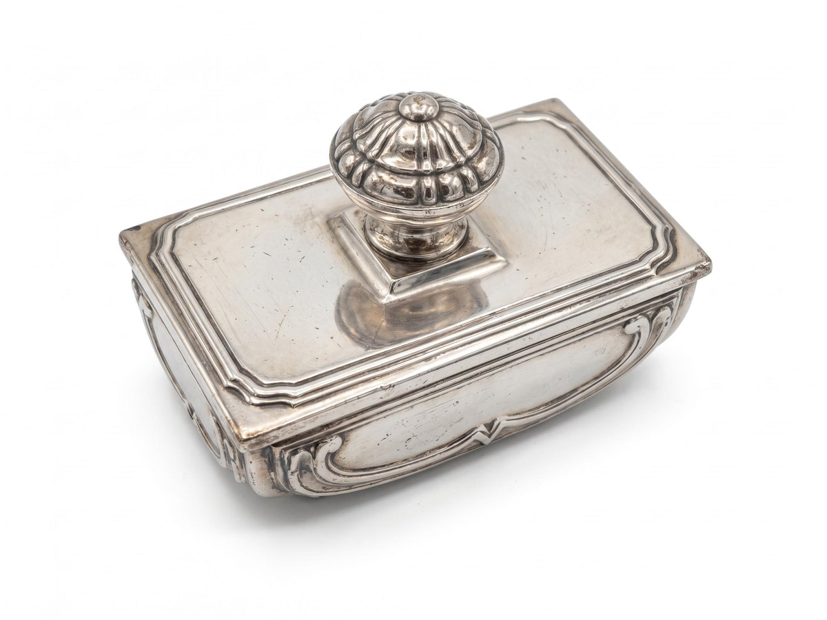 Antique French Silver-Plated Four-Piece Desk Set, Inkstand, Letter Rack, Blotter and Notepad Holder — France, Early 20th Century