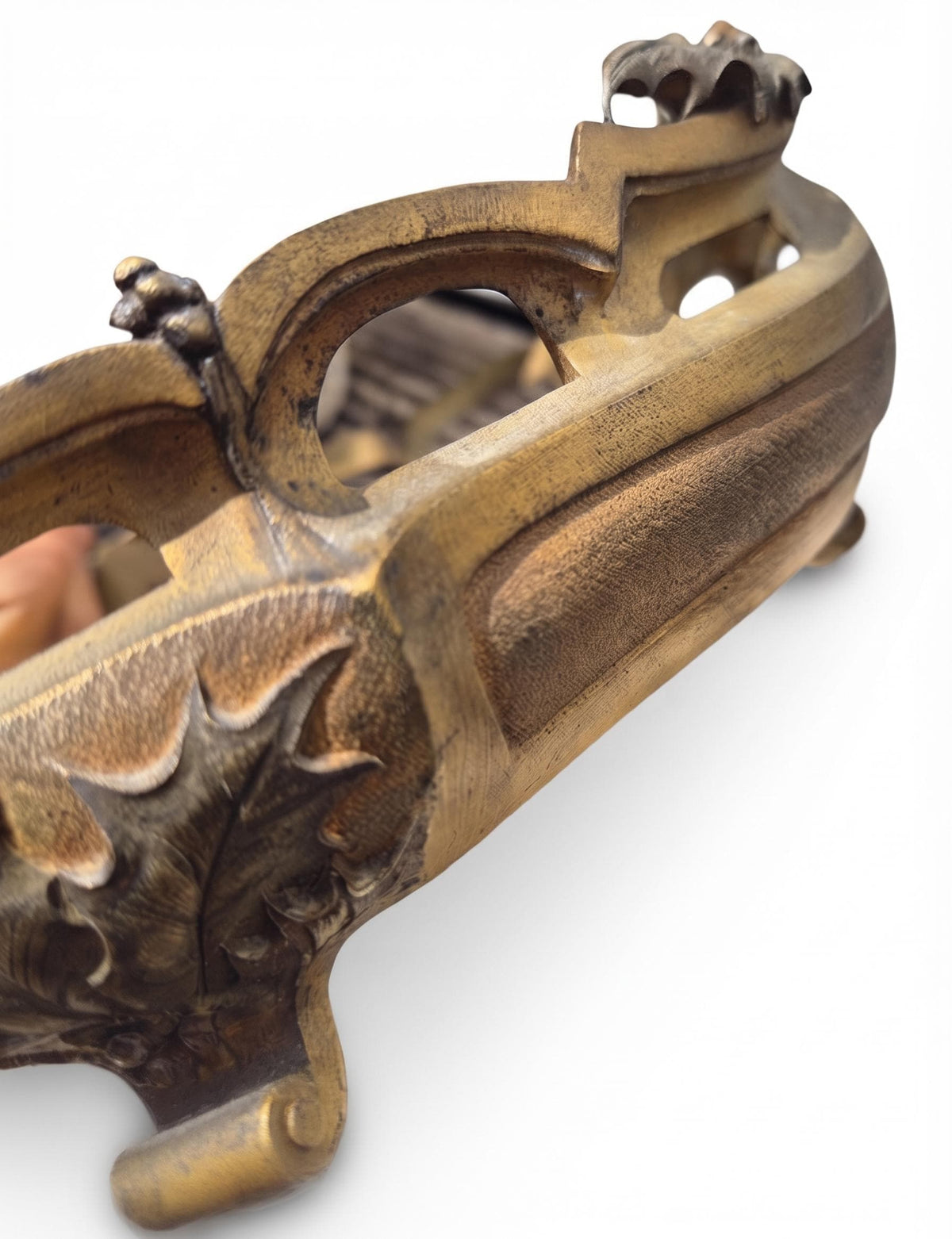 Antique French Art Nouveau Bronze Jardinière, Holly Model, Signed E. Gros — France, Late 19th Century
