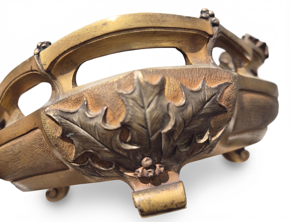 Antique French Art Nouveau Bronze Jardinière, Holly Model, Signed E. Gros — France, Late 19th Century