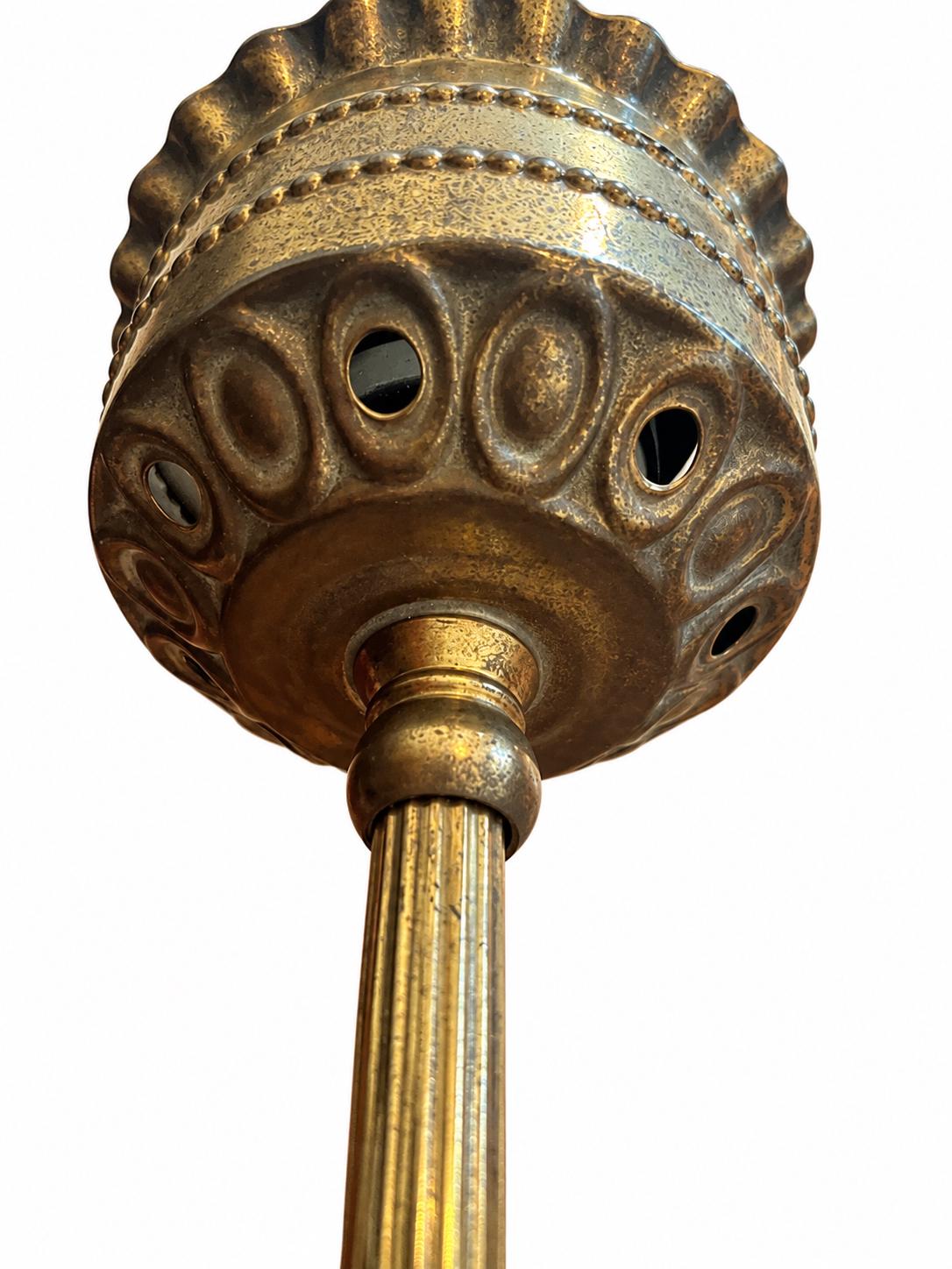 Set of Five German Art Deco Brass Wall Sconces, PE Stamped, Frosted Glass Shades — Hamburg, circa 1930