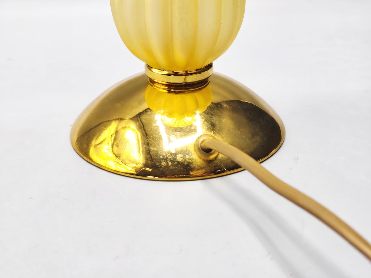 Vintage Italian Yellow Glass and Brass Table Lamp, Murano Style — Italy, circa 1970