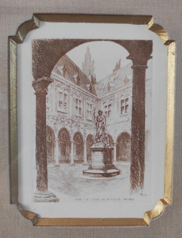Pair of Framed Lille Prints After L. Robin, Gilt Frames with Fabric Mounts — France, 20th Century
