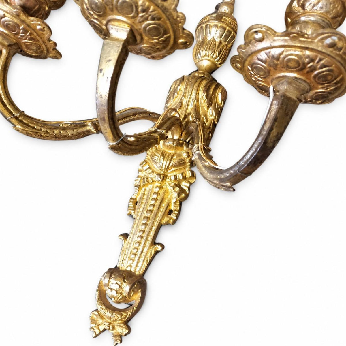 Pair of Antique French Gilt Bronze Three-Arm Wall Sconces, Louis XVI Style — France, 19th Century