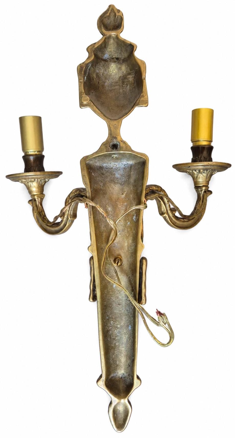 Pair of Antique French Bronze Two-Arm Wall Sconces, Louis XVI Quiver and Urn — France, Early 20th Century