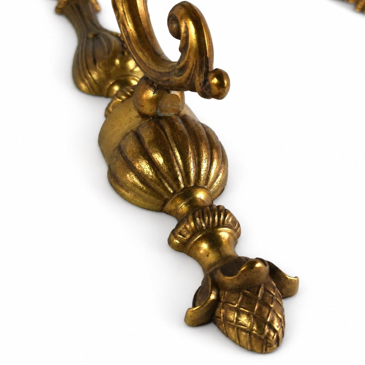 Louis XVI Style Wall Sconces Pair, Gilt Copper Single Arm Sconces with Pinecone Finials — French