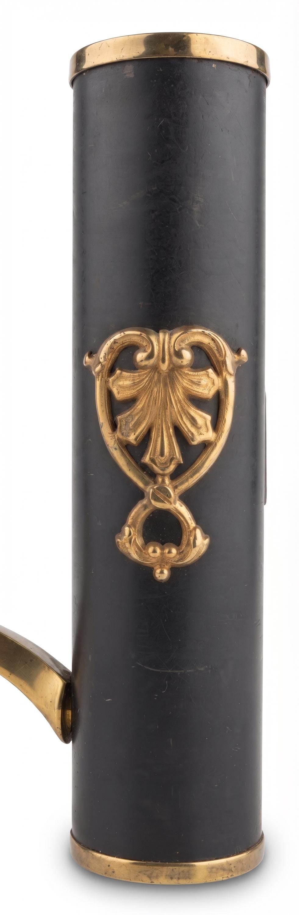 Mirrored Wall Sconces Pair, Black and Brass Sconces with Striped Frosted Glass Flames — French, 1950s–60s