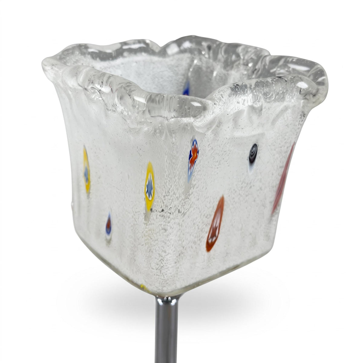 Murano Glass Table Lamp, Pulegoso Glass Shade with Millefiori on Chrome Stem — Italian, 1970s