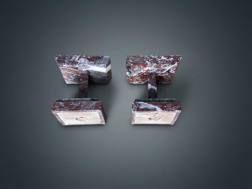 Pair of Art Deco Marble Pedestal Stands, Rose and Green Marble — Europe, Vintage