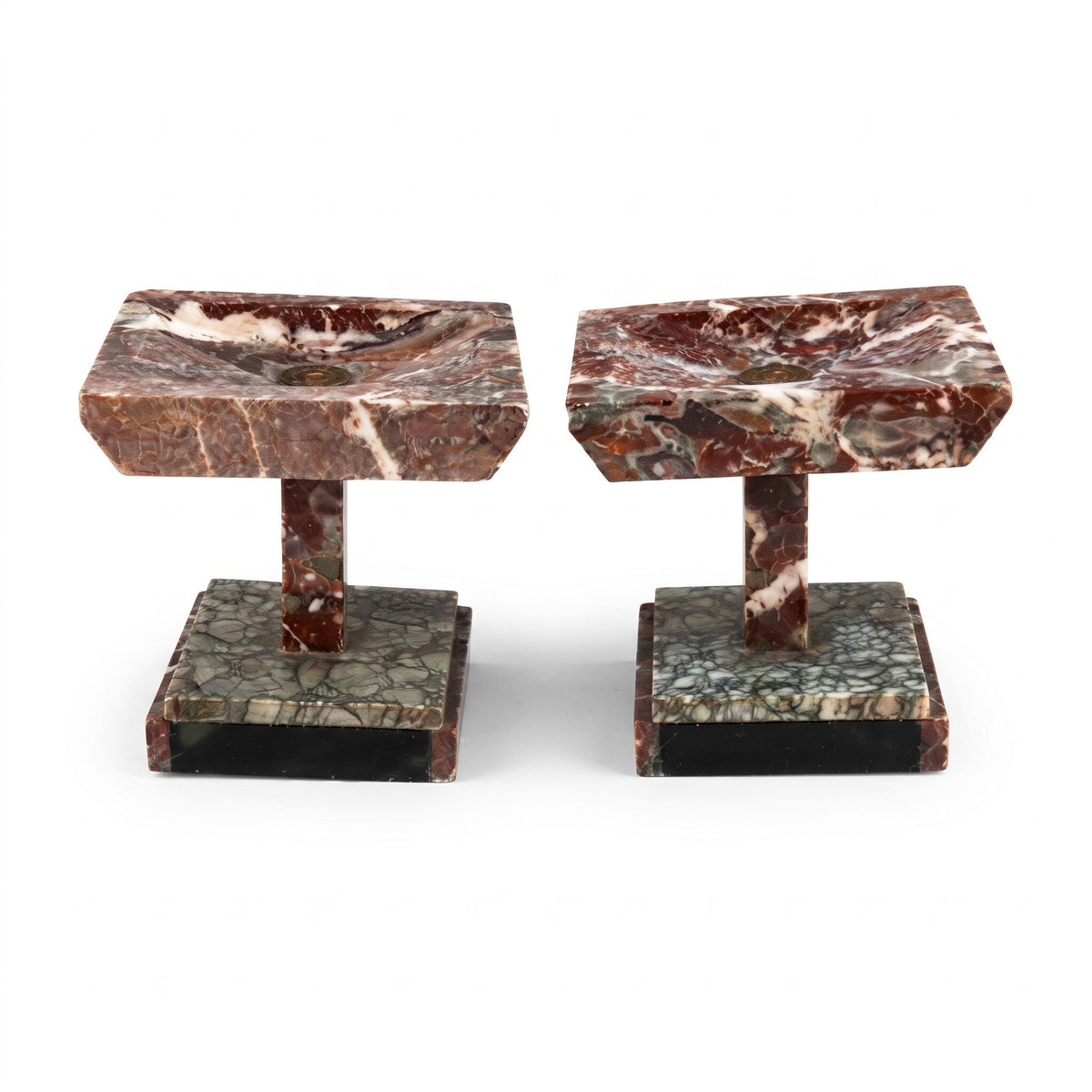 Pair of Art Deco Marble Pedestal Stands, Rose and Green Marble — Europe, Vintage