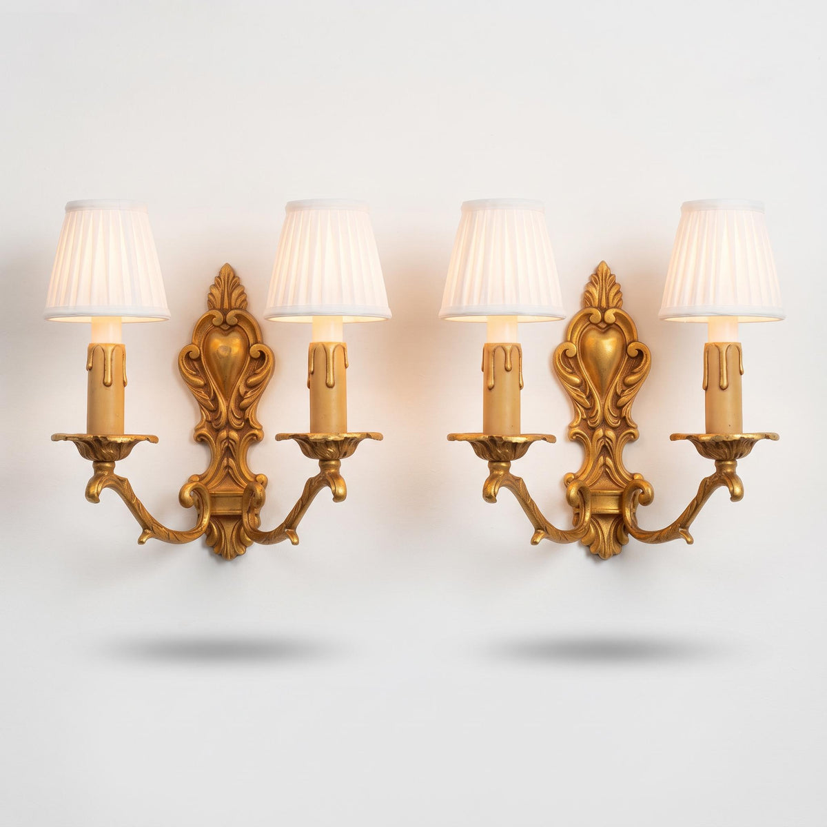 Louis XV Style Bronze Wall Sconces Pair, Rocaille Two Arm Sconces, Terras Lyon — French, 1970s–80s
