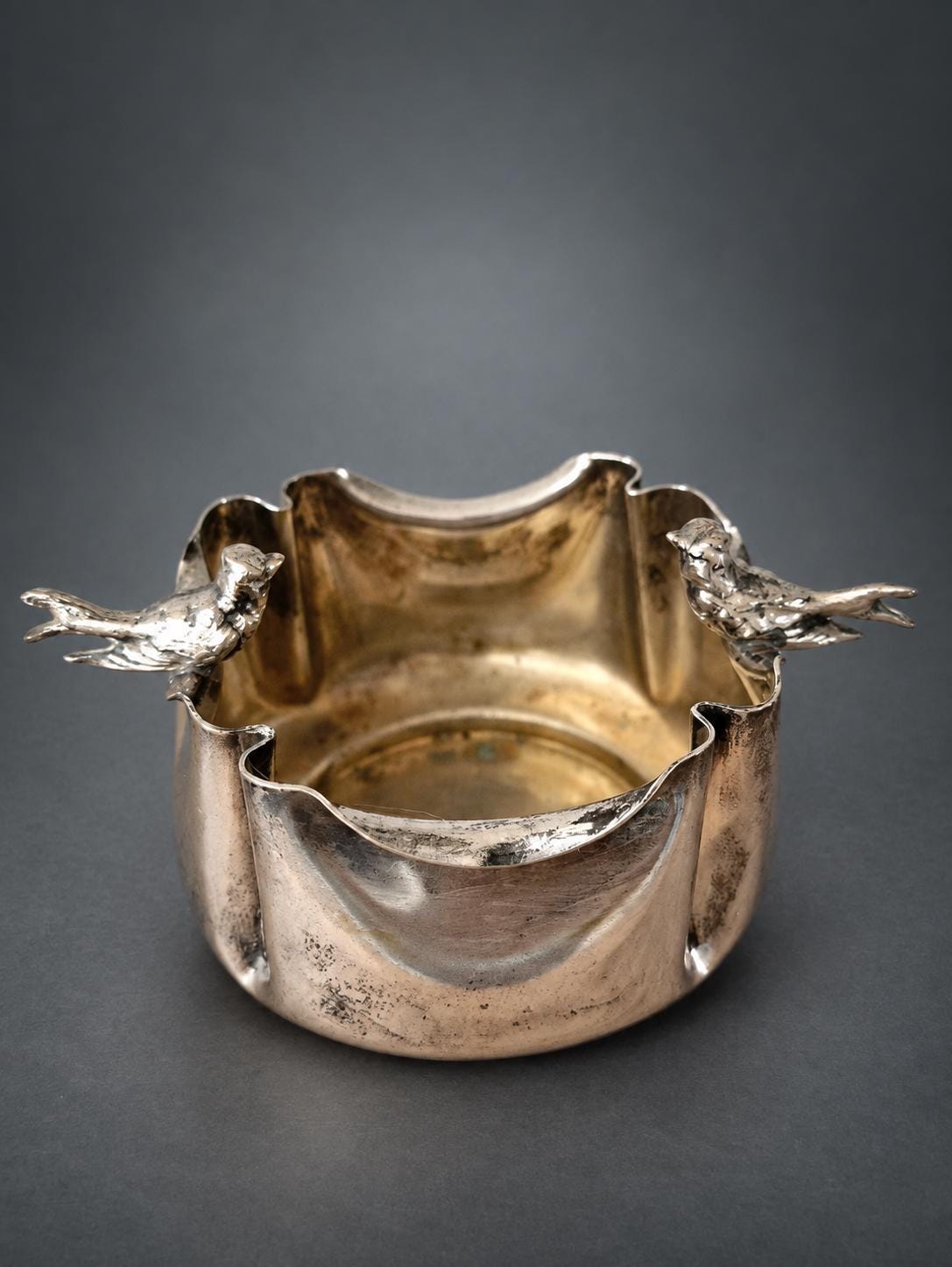 Antique Silver-Plated Trinket Dish with Swallows, Art Nouveau — France, Late 19th Century